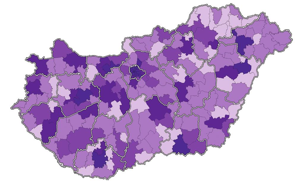 Járási forgási sebesség (216, %) 2,2 < 1,71-2,2 1,21-1,7,7-1,2 <,7 3. térkép A megyék rangsorában 216-ban ismét Csongrád került az élre bő 2%-kal (ld. 6.