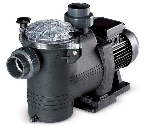 Self priming equipments with pre-filter and fiberglass reinforced polypropylene pump body, resistant to the chemical products in the swimming pool. Enclosed motor totally silent with IP-55 protection.
