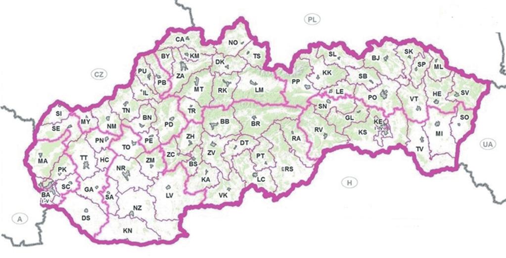 A járások szintjén az alábbi beosztás valósult meg az országban: A térkép áttekintése alapján jól látható, hogy az összesen 79 járás közül a déli járások kialakítása nem igazodik a magyar kisebbség