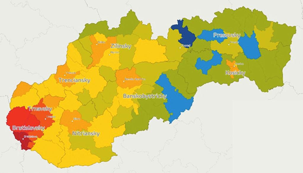 Életszínvonal egy főre jutó össztermék A területi különbségek alakulását jól szemlélteti az egyes szlovákiai régiókban élők életszínvonalának alakulása 2013-ban, amelyet a vásárlóerő-paritáson mért