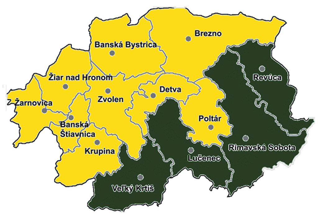 II.5.3. Besztercebánya megye és a magyarok által lakott járásai Összlakosság 657 000 fő Járások száma 13 A magyarok által lakott járások száma (megj.