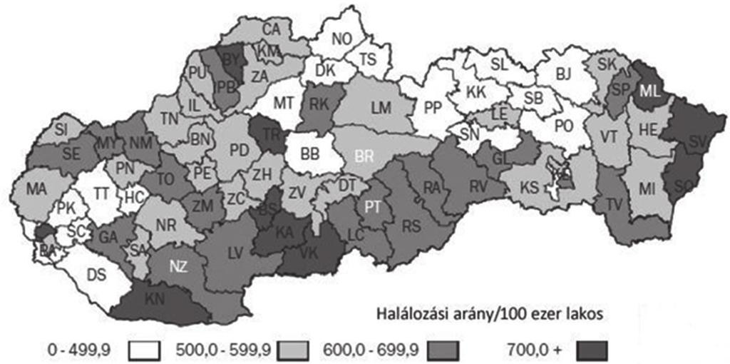 kivetítve. Az előbbi tekintetben a legrosszabb a helyzet Nyitra megyében, azon belül is országos csúcstartó az Érsekújvári járás.