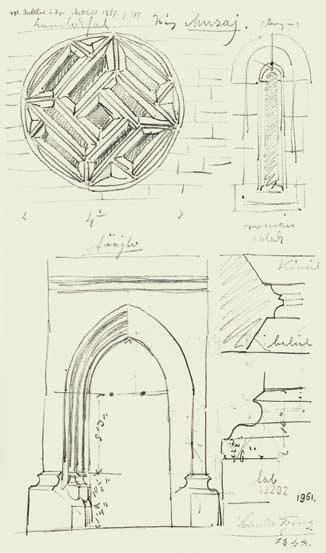 KISMUZSALY (МУЖІЄВЕ), EGYKORI PLÉBÁNIATEMPLOM (ROMTEMPLOM) 1. A templomrom részletrajzai (Schulcz Ferenc, 1864) vagy szemöldökgyámos megoldással záródott-e.