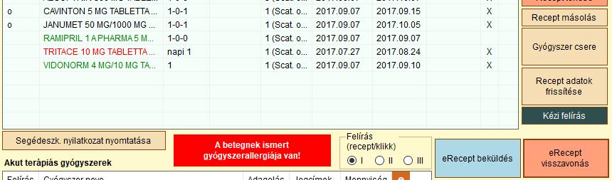5. erecept kezelés A receptek felírása semmilyen módon nem változott meg az eddig megszokottakhoz képest. A változás a receptek kinyomtatásnak módjában, és a nyomatási képben látható csak.