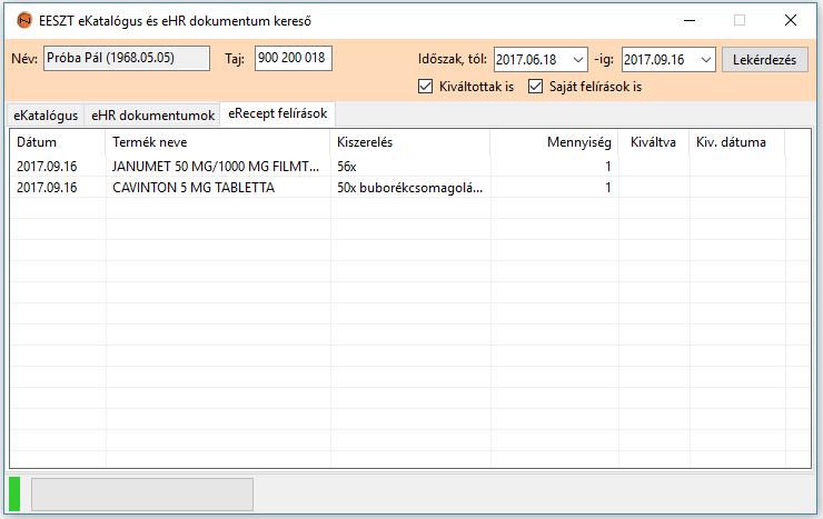 Ezek a funkciók: Gyógyszer felírás történet: ezzel a funkcióval a kijelölt gyógyszer felírási történetét lehet megjeleníteni.