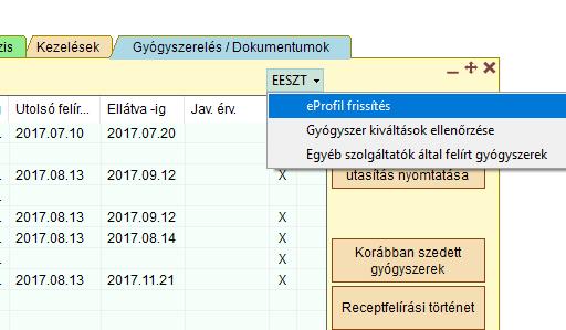 c) Állandó gyógyszerek szinkronizálása az eprofilba Az állandó gyógyszereket a törzskarton állandó gyógyszerek listájában a korábban már említett módon jelölve indíthatjuk.