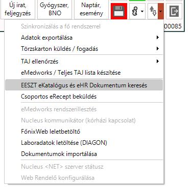 9. Betegdokumentáció lekérdezése A betegdokumentációkban (ehr dokumentumokban) történő keresés a külső adatkapcsolatok menüben lévő EESZT ekatalógus és ehr dokumentum keresés menüpontból is elérhető.