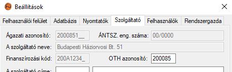1. A Nucleus rendszer beállítása az EESZT használatához a) az OTH kód beállítása: Az egészségügyi szolgáltató OTH kódját a fülön kell megadni: (Beállítások) menüpontban, a Szolgáltató Az OTH kód