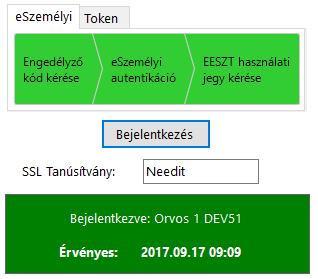Sikeres engedélyező kód kérése után az eszemélyi kezelőprogram ablakában az OK gombra kattintva folytatódik a bejelentkezési folyamat.