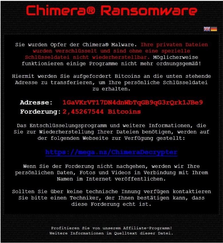 2015. november - Chimera - elsősorban a céges áldozatoknak lehet kellemetlen a - a titkosított állományokat nemcsak zárolja - nem fizetés esetén azonnal fel