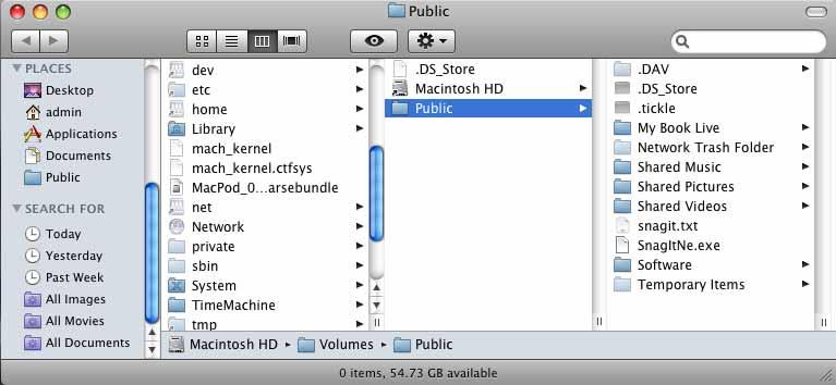 A TÁVOLI ELÉRÉSE Mac esetén a Finder ablak jelenik meg, miután a meghajtó sikeresen csatlakozott a WD My Book Live meghajtóra és megjelenik a megosztás. 10. Válassza ki az elérendő fájl(oka)t.