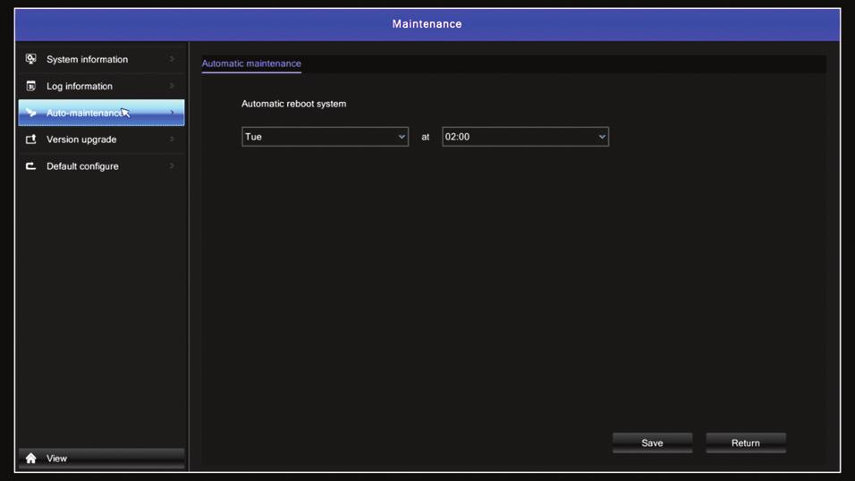 Automatikus karbantartás(auto maintenance): A kijelölt időben, a rendszer automatikusan újraindul.
