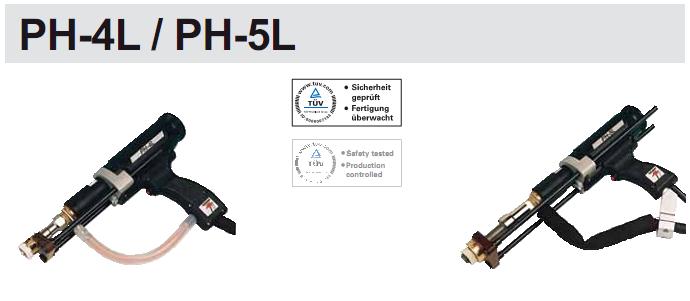 Ívhúzásos csaphegesztő pisztolyok PH-4L PH-5L A PH-4L és PH-5L típusú csaphegesztő pisztolyok robosztus felépítésüknek köszönhetően a nehéz hegesztési körülményeknek különösen jól megfelelnek, és a