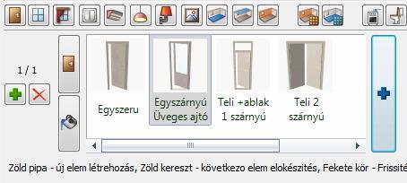 1m; Kattintson az Anyag módosítása ikonra, Válassza ki a Fényes fehér anyagot a kedvencek közül, Kattintson a Zöld pipára, az ajtó a fal közepére kerül. 2.