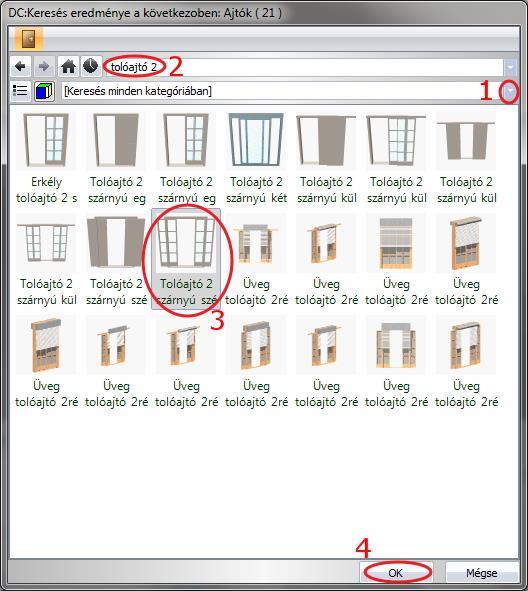 Az új párbeszédablak, a Design Center (DC), ahol különböző ajtótípusokat talál.