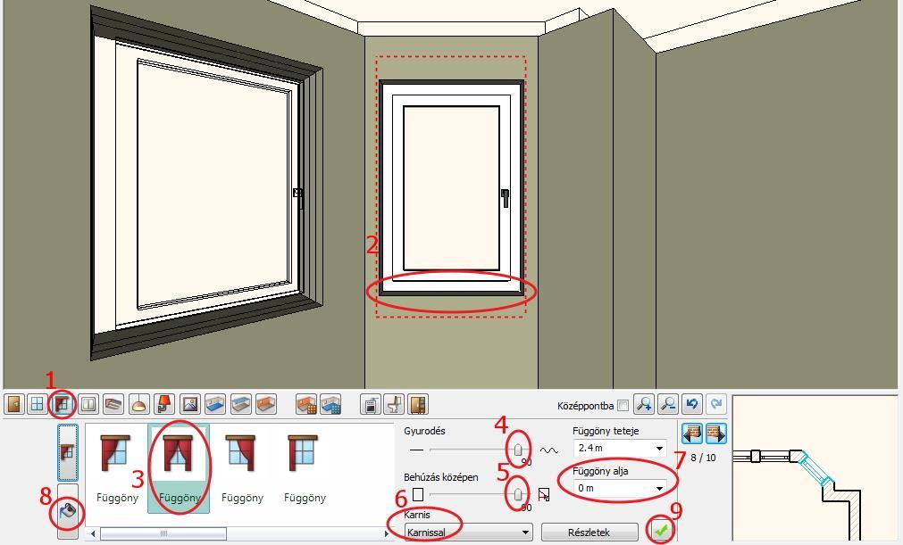 14 1. Lecke: Nappali tervezés Megjegyzés: Helyezze el a 4. ablakot a következő 1.2m hosszú falra, megismételve az előbbi leírt technikát. 1.4.5.