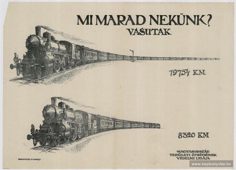 1918. Októberében a magyar vasúthálózat hossza: -22 869, 143 km ebből rendes nyomtávú: -21 258, 391 km Keskenynyomtávú: 1