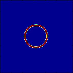 18 (a) Referencia (b) OSEM algoritmussal rekonstruált kép (c) Profilgörbék 1.7. ábra Matematikai henger fantom szimulált SPECT felvételének keresztmetszeti képe. A referencia képen (1.