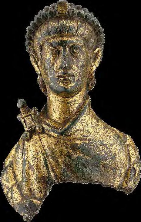 vendéglátója a Rómát fenntartó és irányító birodalmi arisztokráciához tartozik. V.154 II. Valentinianus császárt ábrázoló mellszobor második fele (375 392 k.) Pécs (Sopianae)?, aranyozott M.