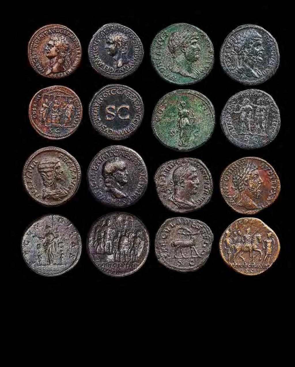 : 17 19 mm; 3,31 g MNM Budapest, 1947.103.7. V.159, fent jobbra Pacatianus antoninianus ezüstérem Viminacium (248) Átm.: 20 23 mm; 4,55 g MNM Budapest, 1928.64.1. V.162, lent jobbra Vespasianus bronz sestertius Róma (71) Átm.