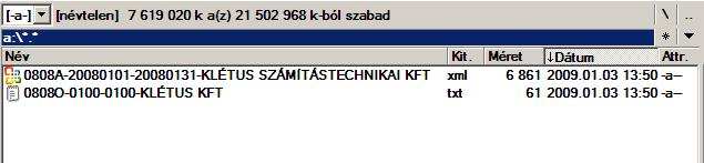 Az XML állomány a kijeölt mappába kerül mentésre. Az XML állomány nevének felépítése : <nyomtatvany><idoszak><cégnev>.