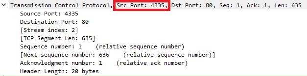 6. ábra TCP adatok 2. táblázat Portszámok Kliens Szerver 4335 80 A csomaglistából látható, hogy a HTTP kérésünk a 7.109267 időpillanatban lett elküldve.