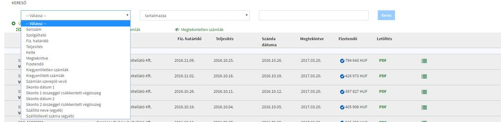 Szolgáltatás Fizetési határidő Kiállítás dátuma Megtekintve Fizetendő összeg 11.