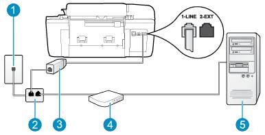 3. A nyomtatóval kapott telefonkábellel kösse össze a telefonvonal fali csatlakozóját a nyomtató hátoldalán található, 1-LINE feliratú aljzattal.