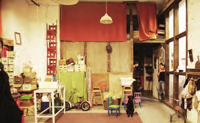 Interiors are made with recycled building materials and locally renewed garbage-furnitures collected from the district. NOHA originally used about 450 m 2 of the cellars.