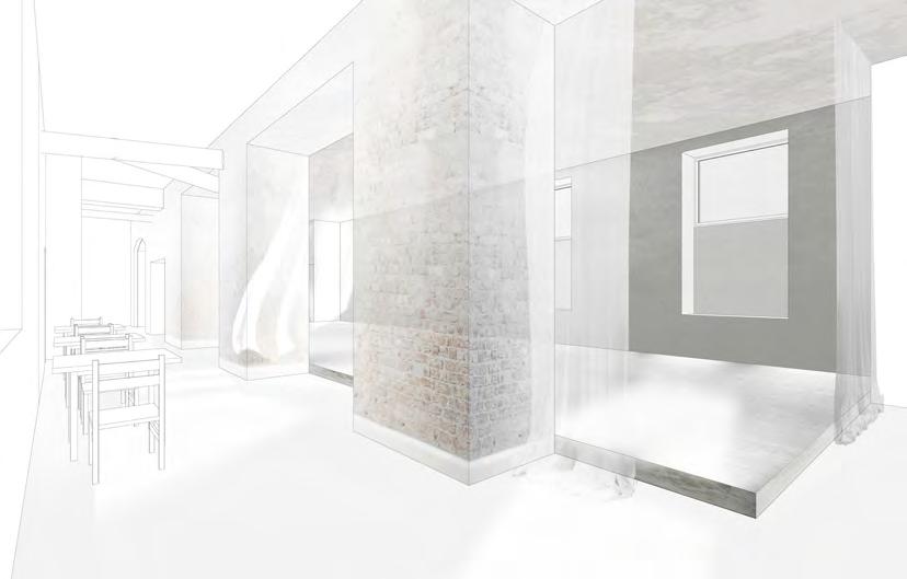 Regarding the fact that on the other side of the spatial sequence a new entrance is to be opened and that a new, second activity hall with changing rooms and a café for the guest are needed, we