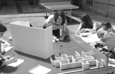 We projected ortho-photos on the blackboard, and the students could draw and guess the size of their school s patio.