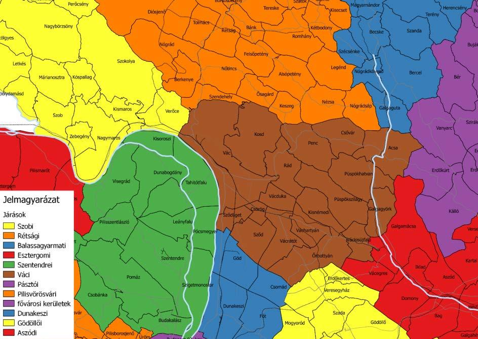 36. ábra: Járások Vác térségében 2.1.6.3 Foglalkoztatási szerepkör Vác nem csak közigazgatási, de jelentős foglalkoztatási központ is: egy jól lehatárolható körben nagyon erős (30% feletti), illetve