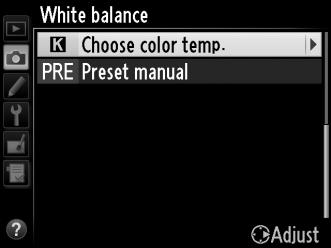 Színhőmérséklet választása Ha K (Choose color temp.