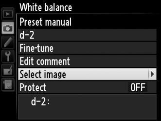 Fehéregyensúly másolása fényképről Kövesse az alábbi lépéseket egy meglévő fénykép fehéregyensúly értékeinek a kiválasztott felhasználói beállításba történő másolásához.