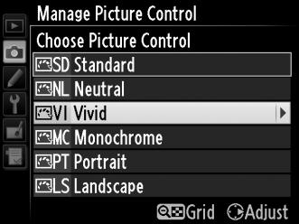 Egyéni Picture Control beállítások létrehozása A fényképezőgépen található felhasználói Picture Control beállítások módosíthatóak és elmenthetőek egyéni Picture Control beállításokként.