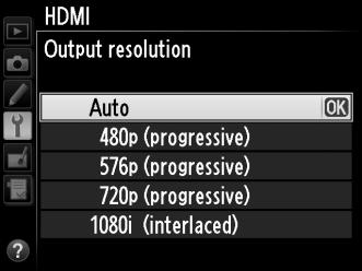 HDMI beállítások A beállítás menüben a HDMI opció (0 325) szabályozza a kimeneti felbontást és egyéb speciális HDMI beállításokat.