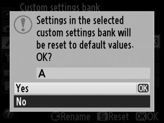 Custom Settings Bank (Egyéni beállításkészlet) G gomb A Egyéni beállítások menü Az egyéni beállítások négy beállításkészletben tárolódnak.