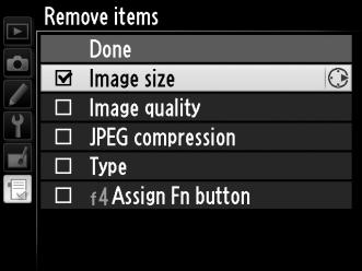Lehetőségek törlése a Saját menüből 1 Válassza a Remove items (Elemek eltávolítása) lehetőséget.