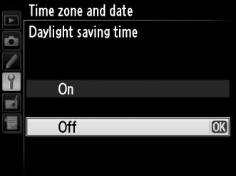 Válassza ki a Daylight saving time (Nyári időszámítás) elemet és nyomja meg a 2 gombot.