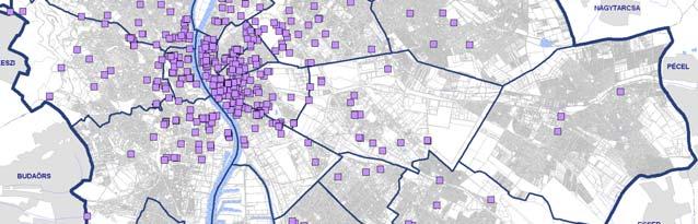 A térképi feldolgozáson jól látszik, hogy az intézmények a város peremterületeitől a városmag felé közeledve egyre nagyobb sűrűséget mutatnak.