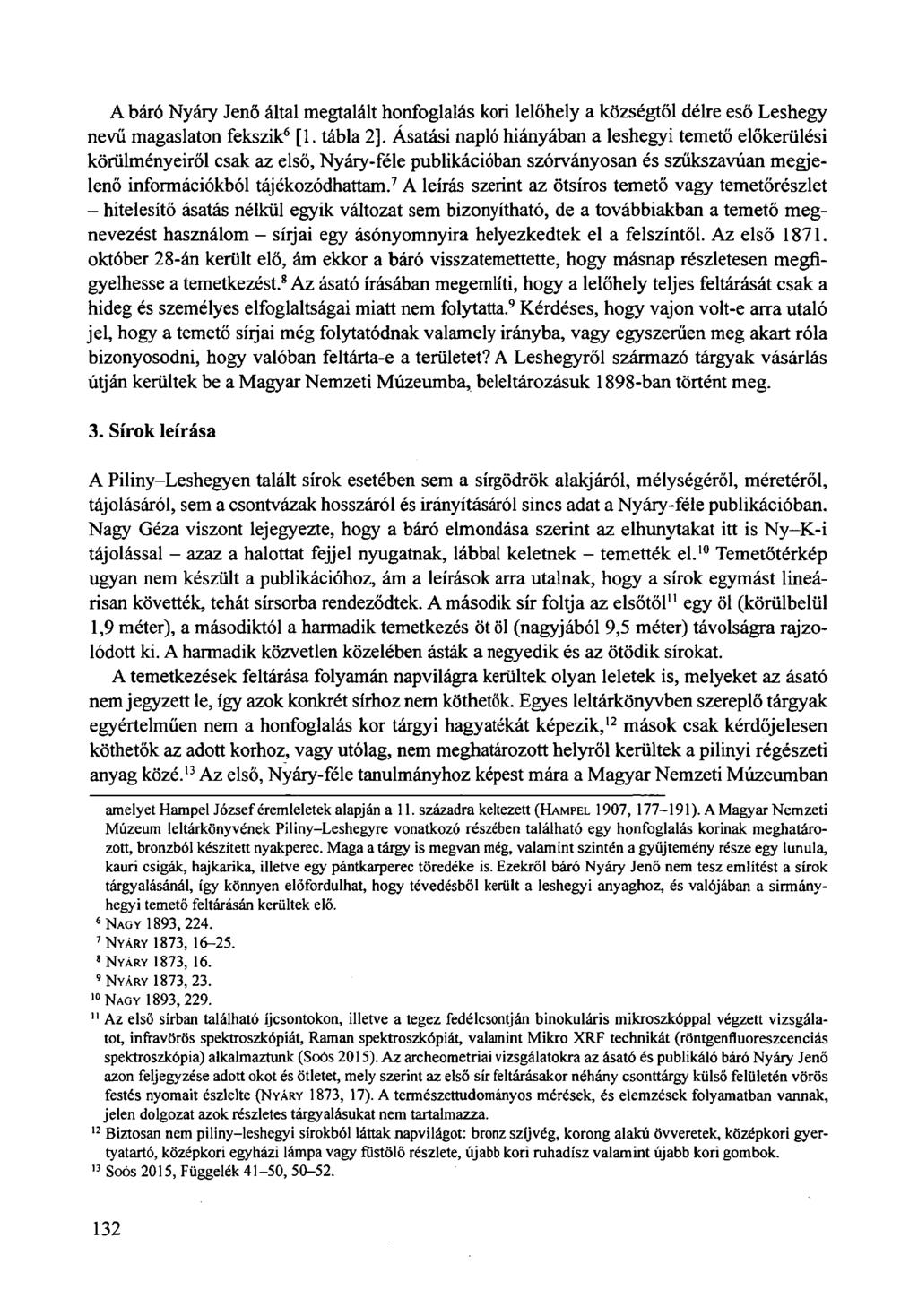 A báró Nyáry Jenő által megtalált honfoglalás kori lelőhely a községtől délre eső Leshegy nevű magaslaton fekszik 6 [1. tábla 2].