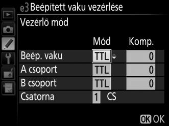A Az SB-400 Amikor SB-400 külső vakut csatlakoztat és kapcsol be, az e3 Egyéni beállítás Külső vaku értékre változik, lehetővé téve, hogy az SB-400 vakuvezérlési módját a TTL és a Kézi lehetőségek