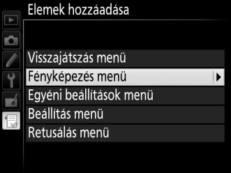 O Saját menü/m Legutóbbi beállítások A Saját menü megjelenítéséhez nyomja meg a G gombot és válassza a O (Saját menü) lapot.