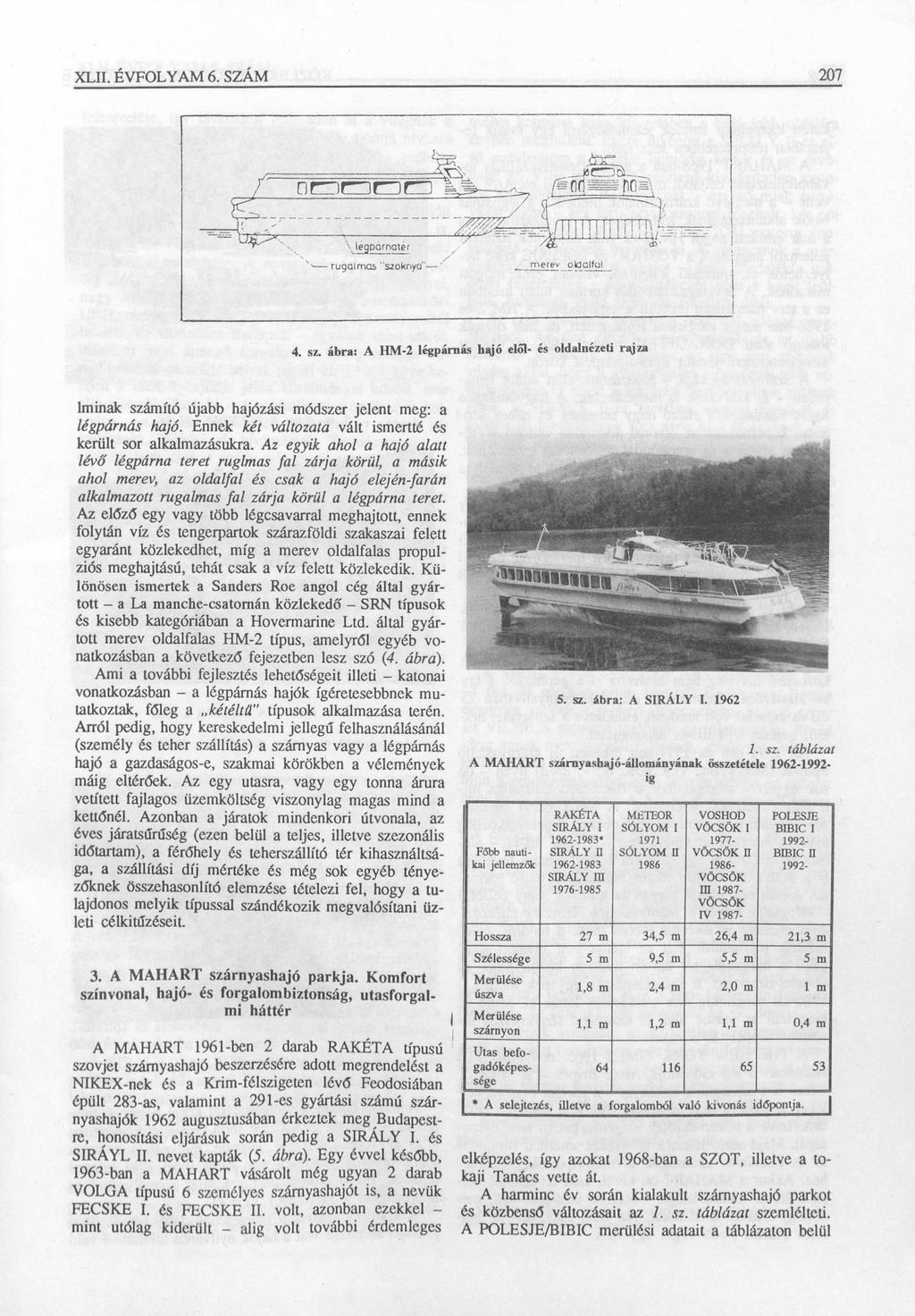 XLII. ÉVFOLYAM 6. SZÁM 207 4. sz. ábra: A HM -2 légpárnás hígó elől- és oldalnézeti rajra lminak számító újabb hajózási módszer jelent meg: a légpárnás hajó.