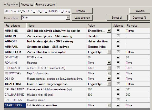 Szükség esetén mentse el a konfigurációt a számítógépére a felső Save file gombbal. Kérjük, tekintse át az 5.6 fejezetet is. 5.5 Bemenet felügyeleti, és kapunyitó beállítások Ebben a módozatban az Easy2 ugyanúgy az 5.
