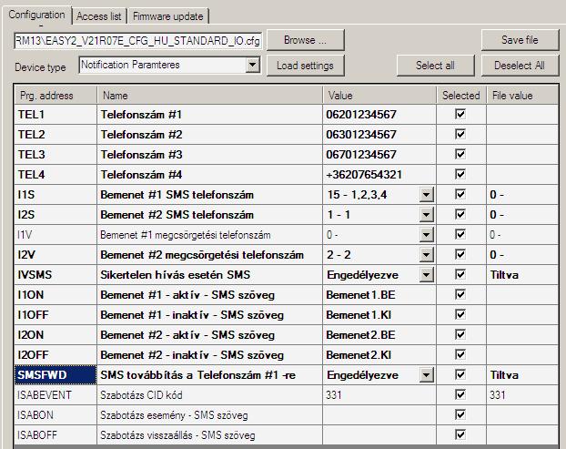 paraméter - eszközre küldéséhez nyomja meg a képernyő alján a Write config gombot. Ennek hatására a készülék újraindul és már az új beállításokkal megy tovább.