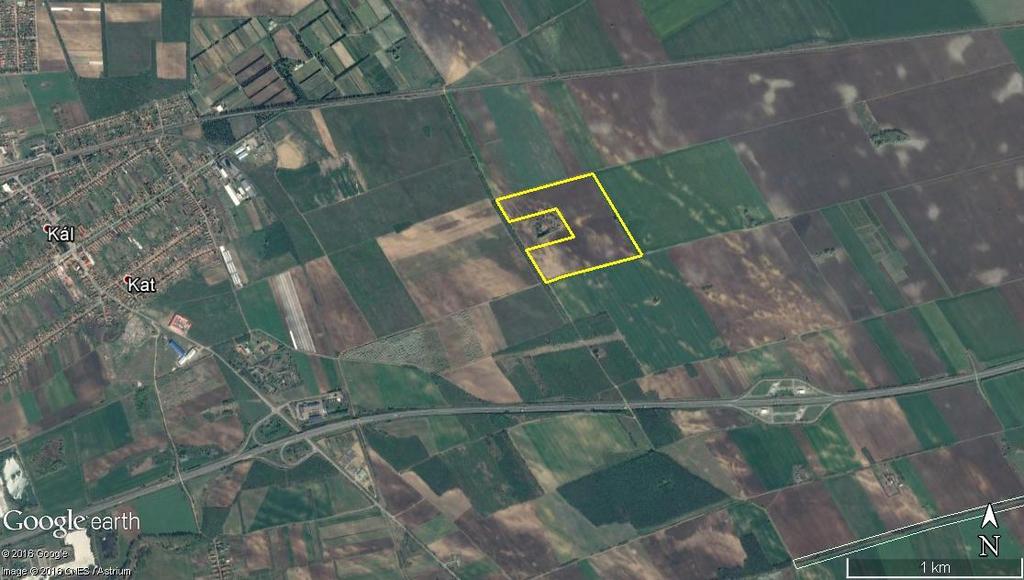 1. térkép: a vizsgálati terület (sárga vonal: tervezett bányatelek) A vizsgálati területhez legközelebb eső közösségi jelentőségű, Natura 2000 területek több mint 800 méterre, illetve 4 km-re esnek