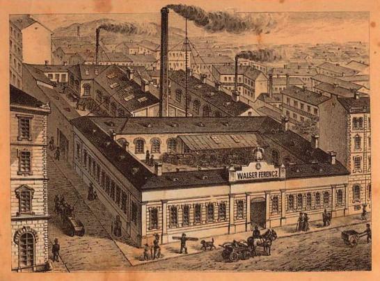 1. kép A Rottenbiller utcai üzem, Walserkatalógus, 1891 és az öntödében mintegy kétszáz munkást alkalmazhattak.