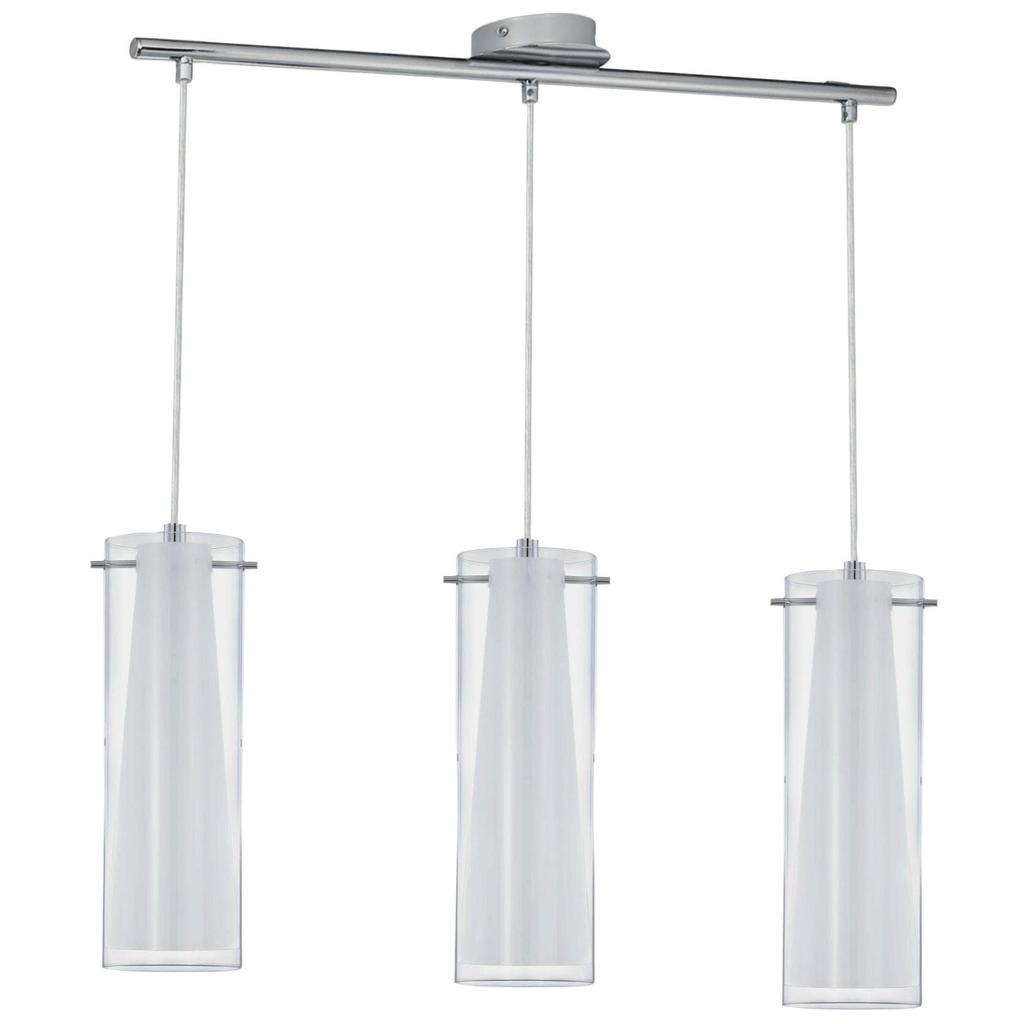 EGLO 90048 AMADORA FÜGGESZTÉK matt nikkel felületű váz fehér mintás üveg burával 90047 E27 60 W, Ø: 10,5 cm 110 cm: 5 999 Ft 90048 E27 3x60 W, 72x10,5x110 cm: 14 999 Ft 90049 fali E14 60