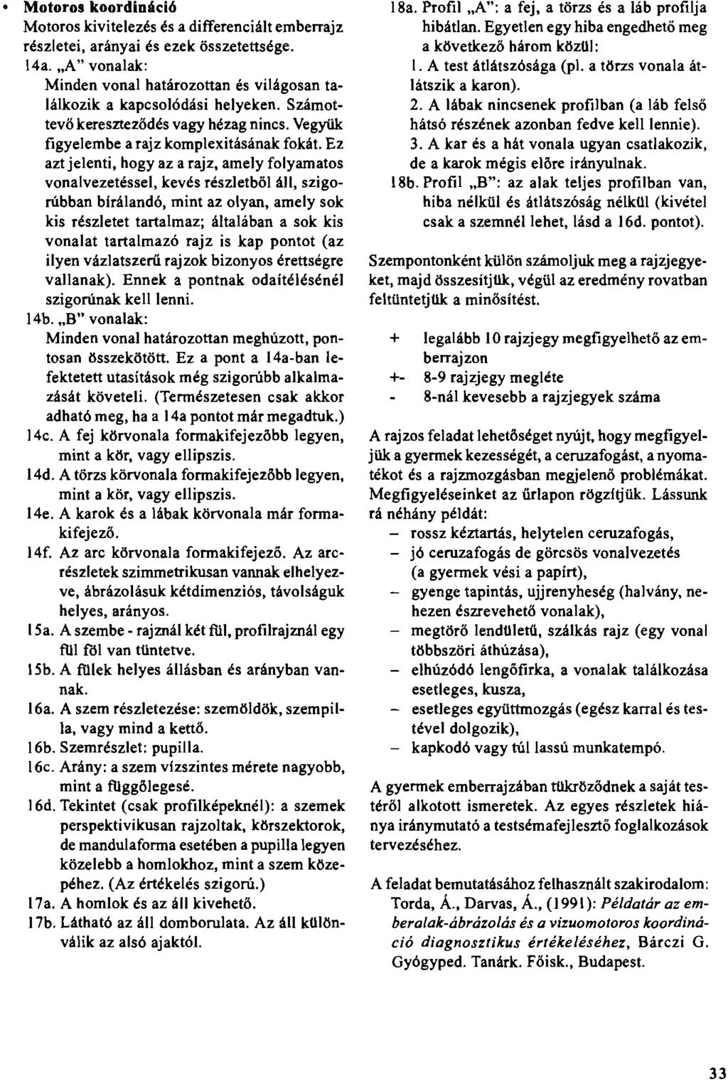 Motoro! koordináció Motoros kivitelezés és a differenciált emberrajz részletei, arányai és ezek összetettsége. 14a.
